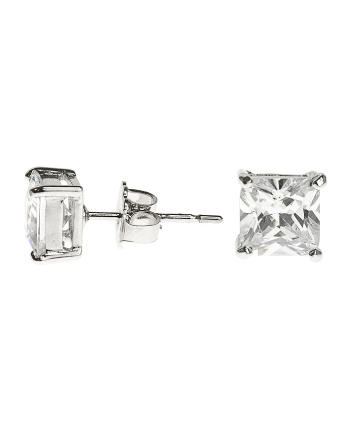 Princess-Cut Cubic Zirconia Stud Earrings in Rhodium-Plated Brass, photo 1