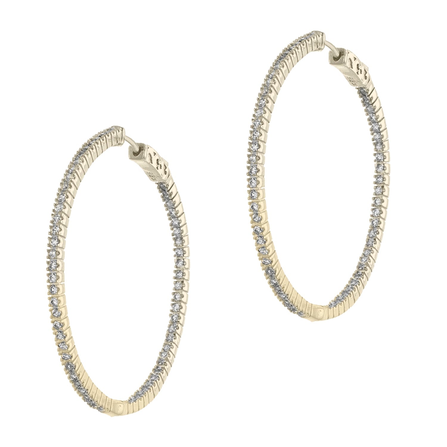 Aretes de aro inside-out con zirconias cúbicas redondas en latón bañado en rodio, foto 1