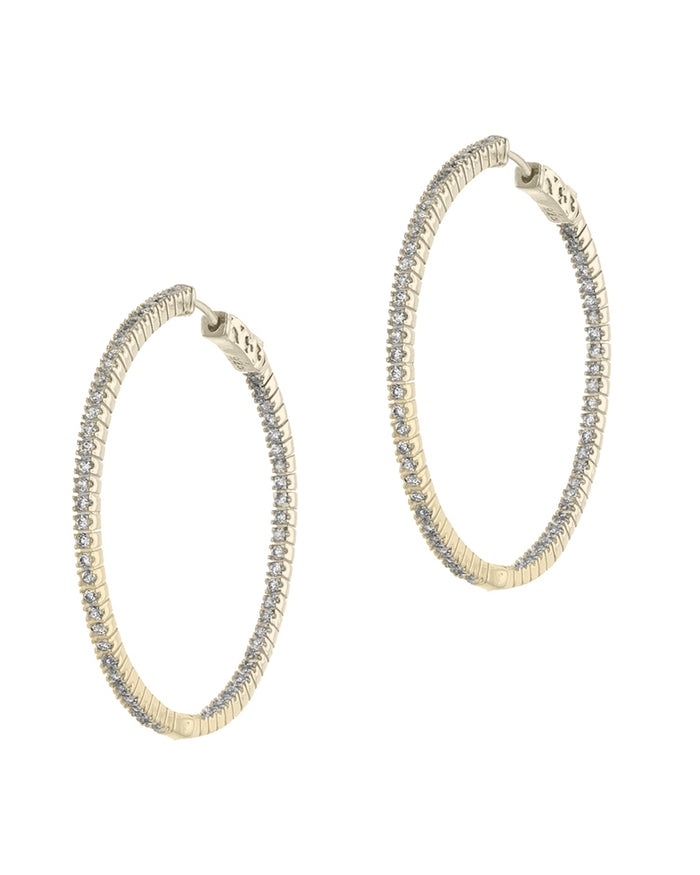 Aretes de aro inside-out con zirconias cúbicas redondas en latón bañado en rodio, foto 1