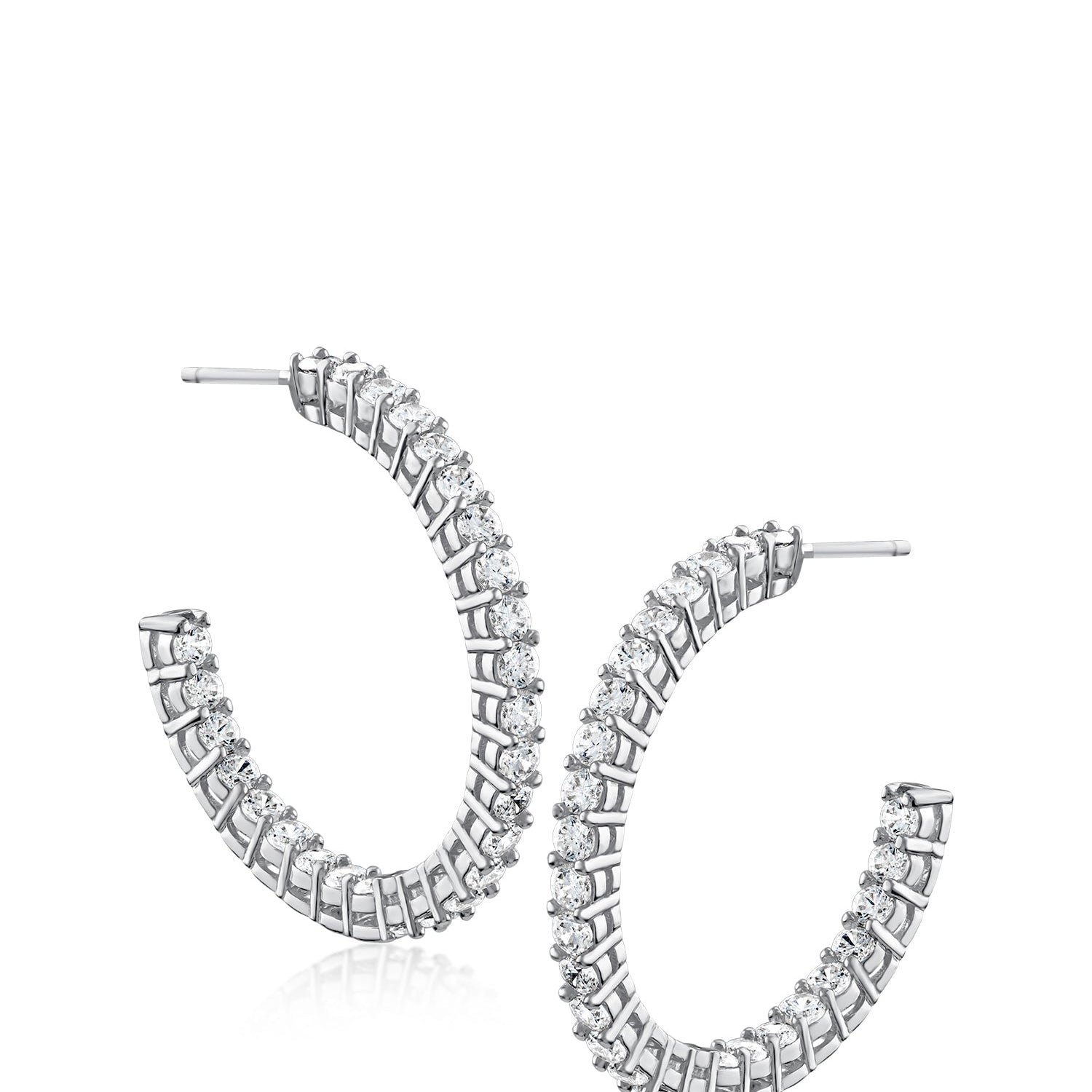 Aretes de aro inside-out redondos con zirconias cúbicas en latón bañado en rodio, foto 1