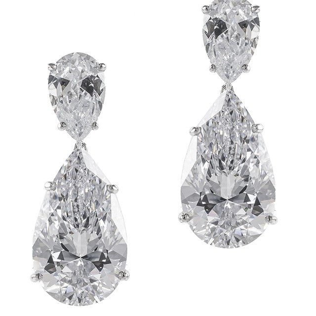 Aretes colgantes de clip con doble zirconia cúbica talla pera en plata de ley, foto 1