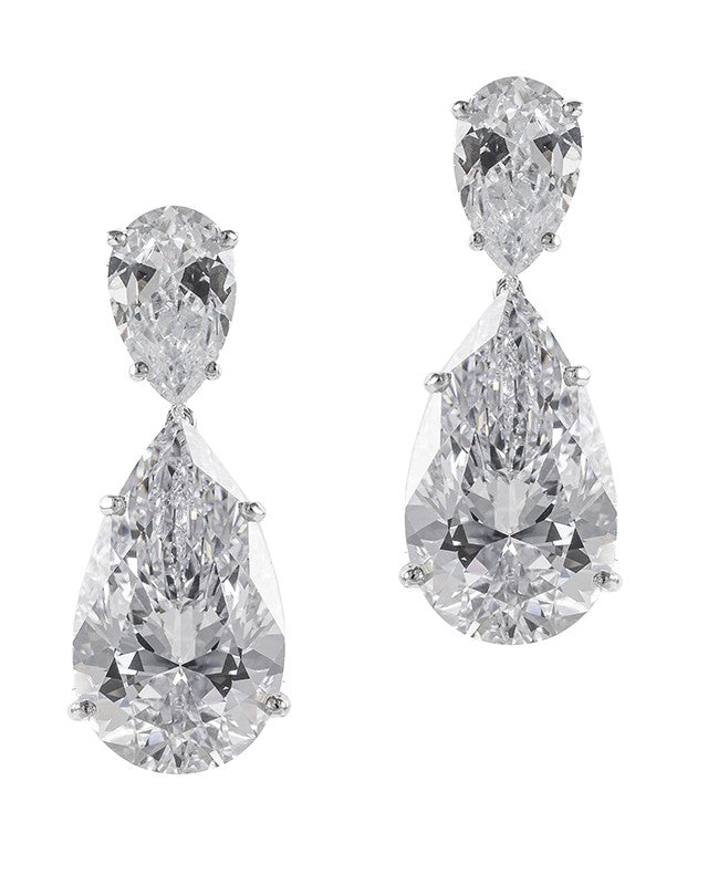Aretes colgantes de clip con doble zirconia cúbica talla pera en plata de ley, foto 1