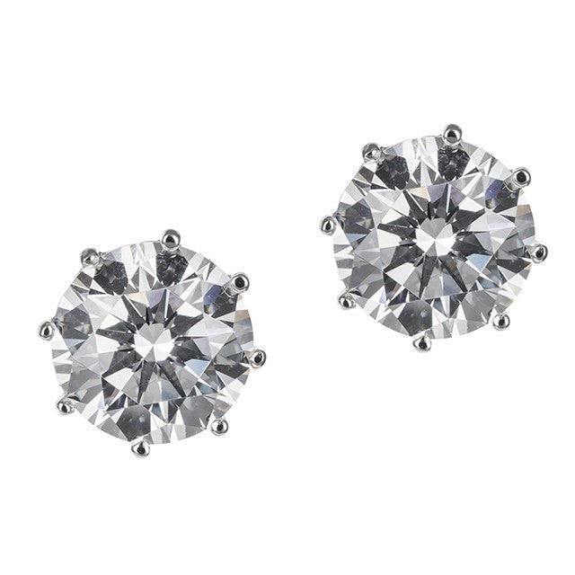 Aretes de botón con zirconia cúbica redonda en engaste de 8 garras en plata de ley, foto 1