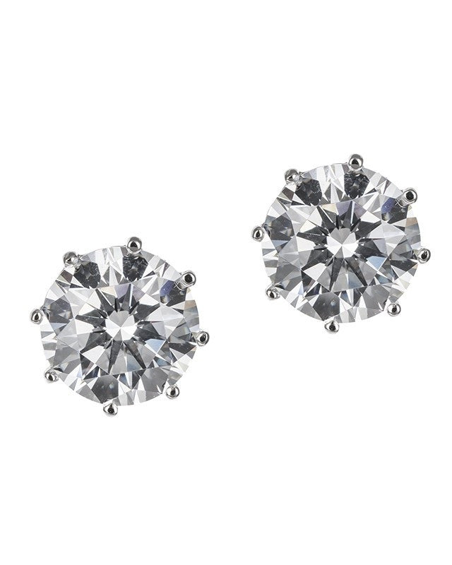 Aretes de botón con zirconia cúbica redonda en engaste de 8 garras en plata de ley, foto 1