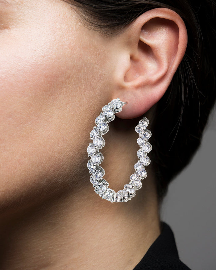 Aretes de aro con zirconias cúbicas redondas en plata de ley, foto 2