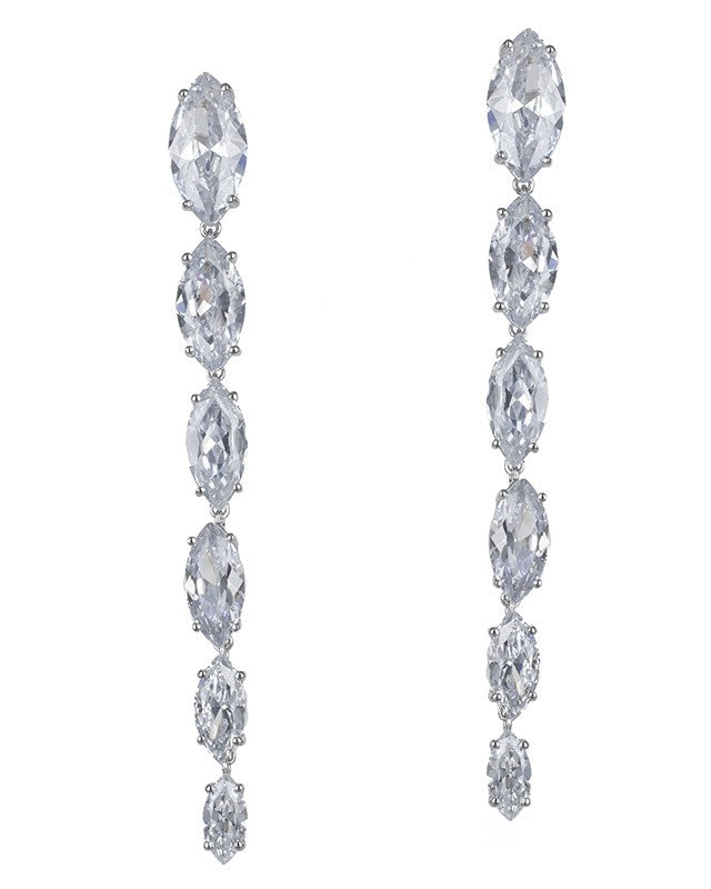 Graduated Marquise Cubic Zirconia Drop Earrings in Sterling Silver, photo 1