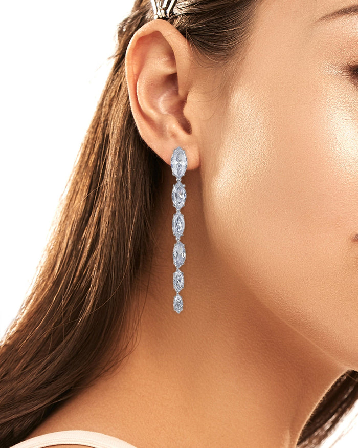 Graduated Marquise Cubic Zirconia Drop Earrings in Sterling Silver, photo 2