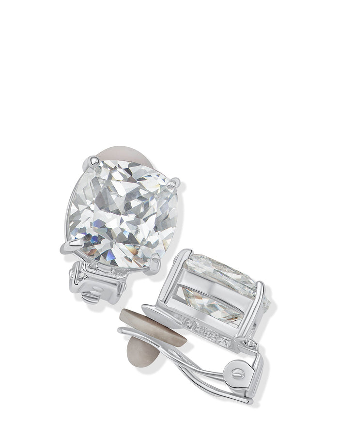 Aretes de clip con zirconias cúbicas talla cojín en plata de ley, foto 2
