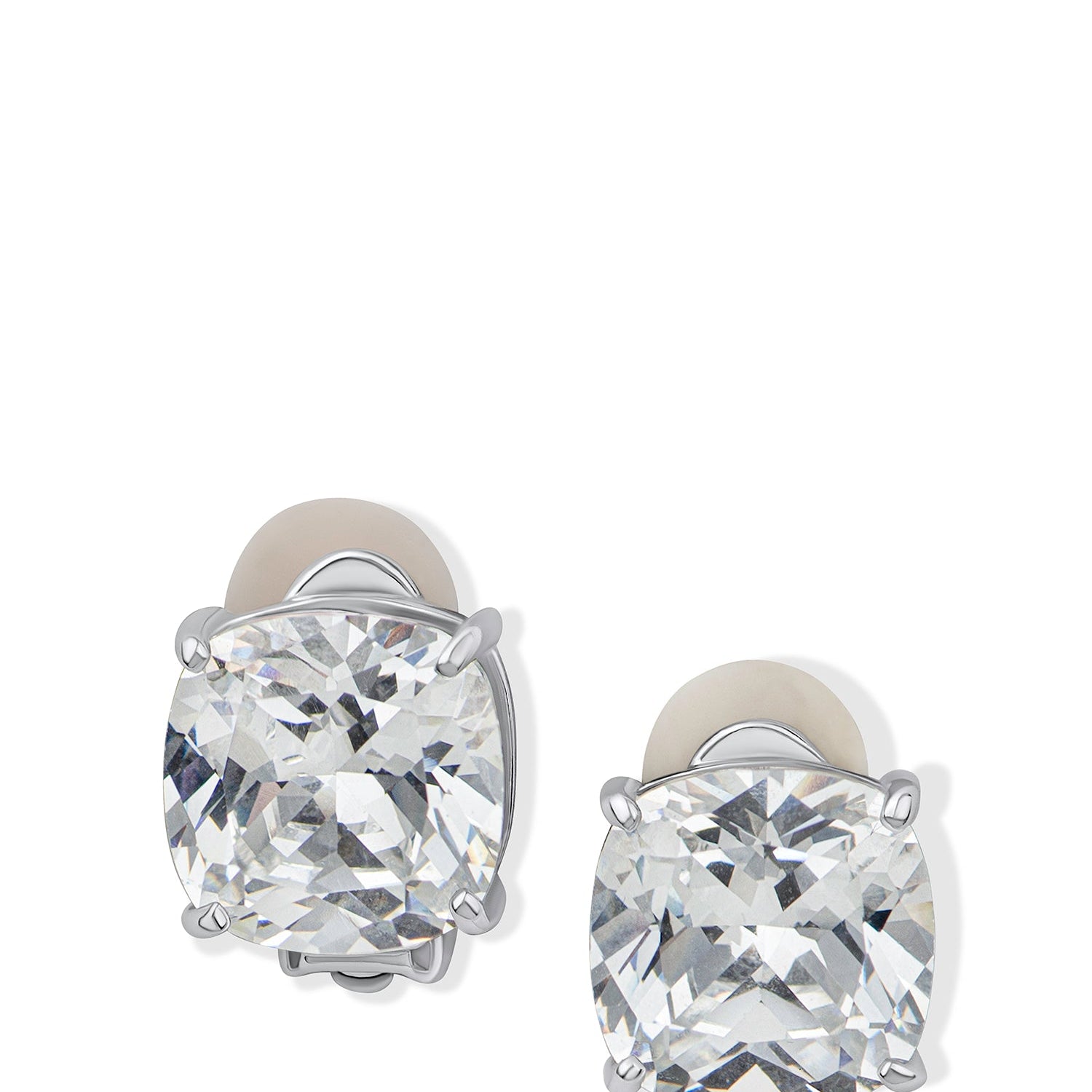 Aretes de clip con zirconias cúbicas talla cojín en plata de ley, foto 1