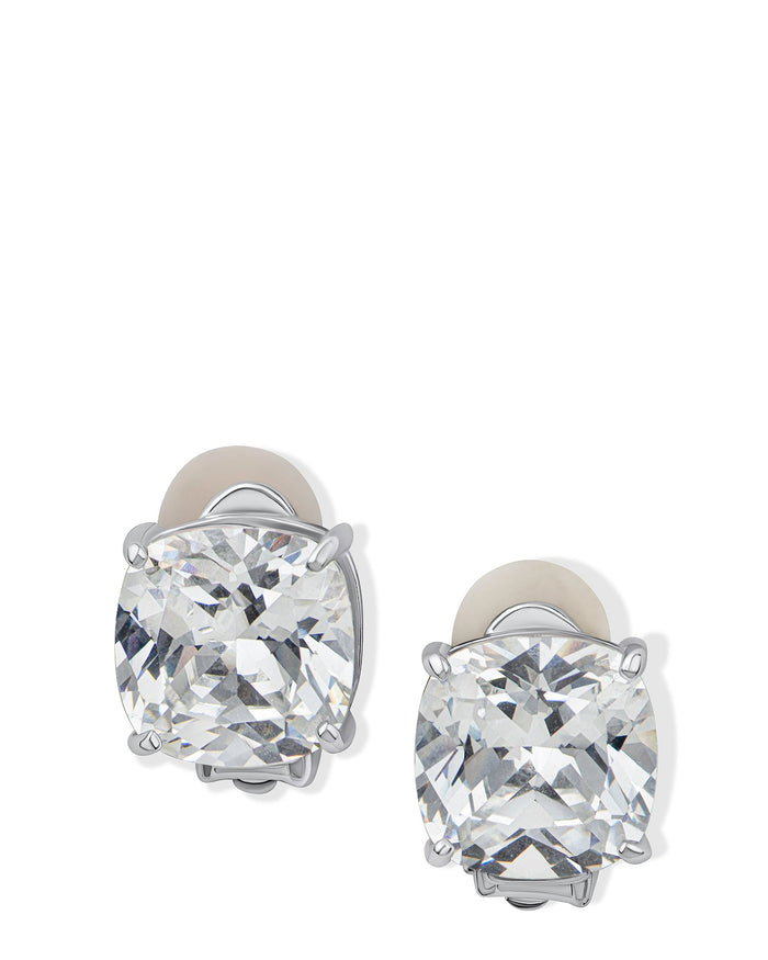 Aretes de clip con zirconias cúbicas talla cojín en plata de ley, foto 1