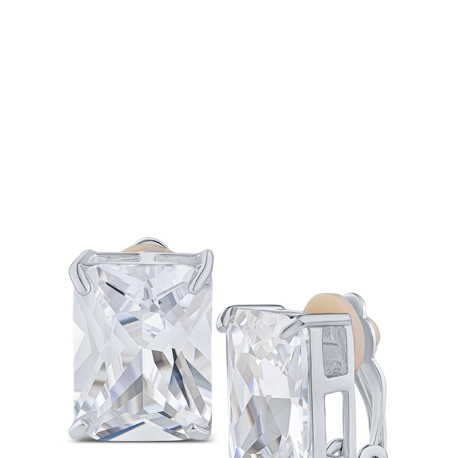 Emerald-Cut Cubic Zirconia Clip-On Earrings in Sterling Silver, photo 1
