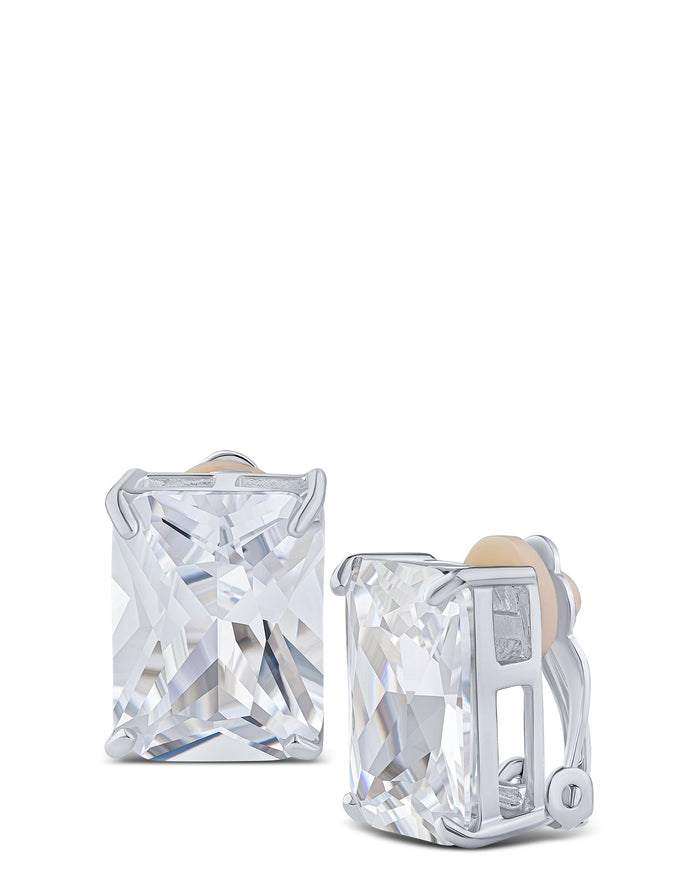 Emerald-Cut Cubic Zirconia Clip-On Earrings in Sterling Silver, photo 1