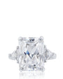 Emerald-Cut Cubic Zirconia Ring with Trillion Side Stones in Sterling Silver, photo 1