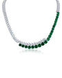 Round Green and Pear Cubic Zirconia Overlapping Necklace in Rhodium-Plated Brass, photo 1