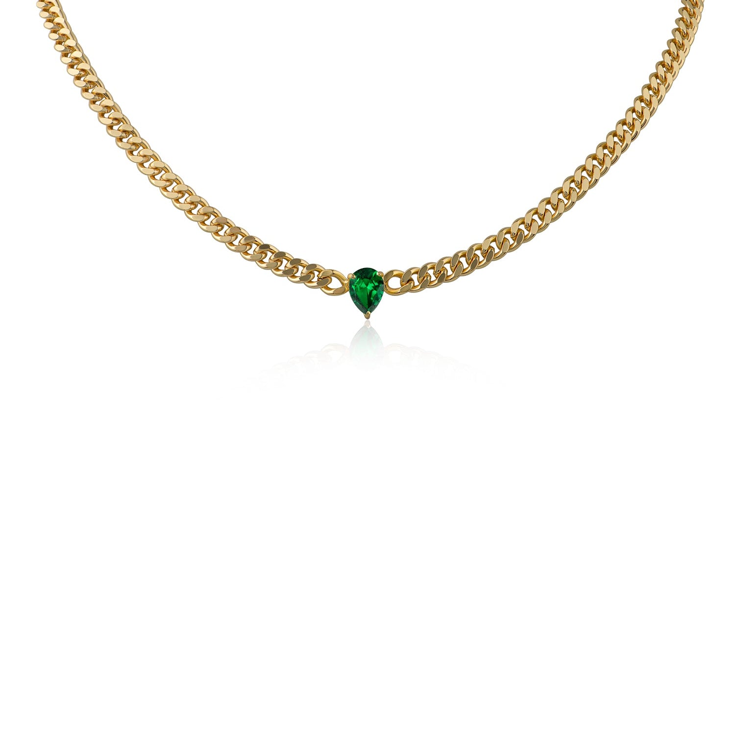 Pear Cubic Zirconia Curb Chain Necklace in Gold-Plated Brass, photo 1