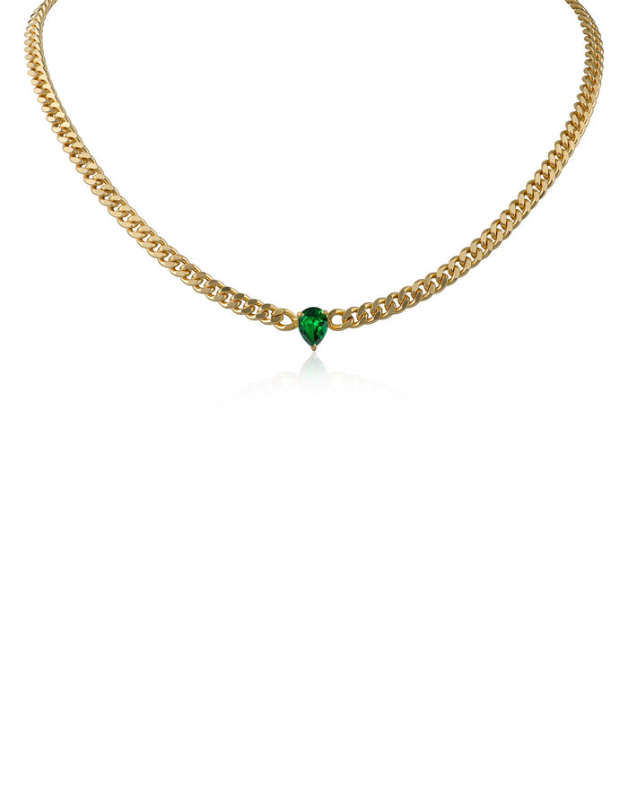 Pear Cubic Zirconia Curb Chain Necklace in Gold-Plated Brass, photo 1