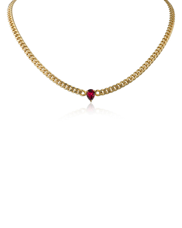 Pear Cubic Zirconia Curb Chain Necklace in Gold-Plated Brass, photo 2