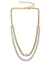 Collar de cadena barbada de doble capa con zirconias cúbicas pera y redondas en latón en tono dorado