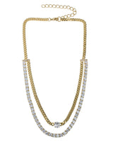 Round Cubic Zirconia and Curb Chain Double Strand Necklace in Gold-Plated Brass