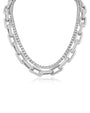 Collar de dos hileras tenis y cadena gruesa con zirconias cúbicas en latón bañado en rodio, foto 1
