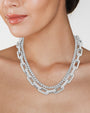 Collar de dos hileras tenis y cadena gruesa con zirconias cúbicas en latón bañado en rodio, foto 2
