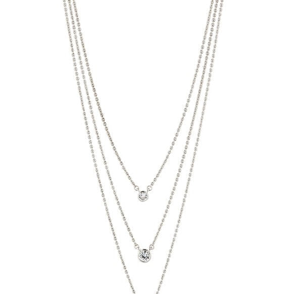 Round Cubic Zirconia Triple Layered Necklace in Plated Brass, photo 2