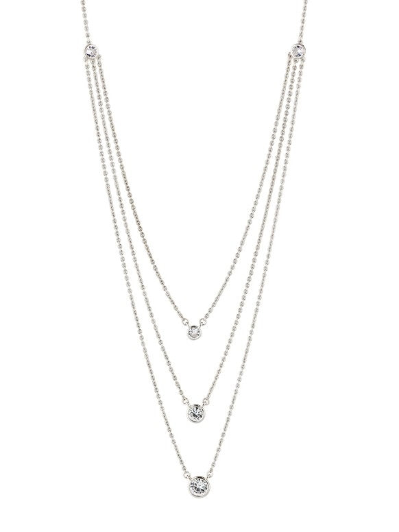 Round Cubic Zirconia Triple Layered Necklace in Plated Brass, photo 2