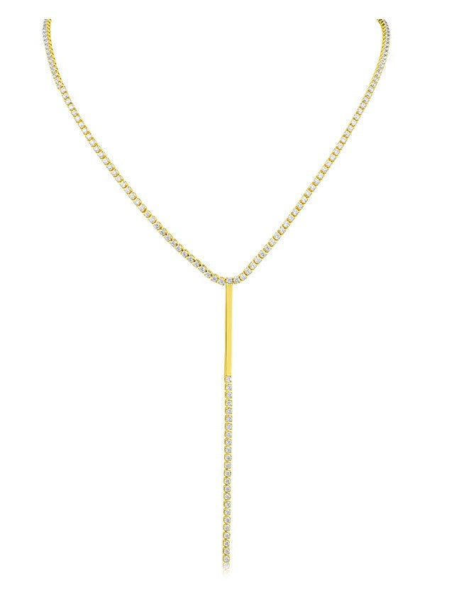 Collar en Y con barra y zirconias cúbicas redondas en latón bañado en oro de 18K, foto 1