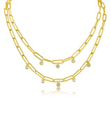 Round Cubic Zirconia Double Strand Chain Necklace in Gold-Plated Brass