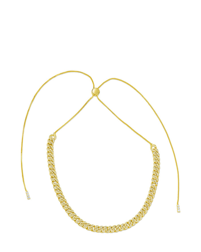 Collar ajustable de cadena con zirconias cúbicas en engaste pavé en latón bañado en oro de 14K, foto 2