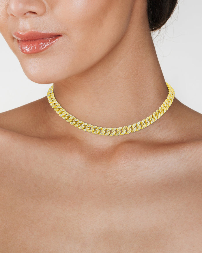 Collar ajustable de cadena con zirconias cúbicas en engaste pavé en latón bañado en oro de 14K, foto 3