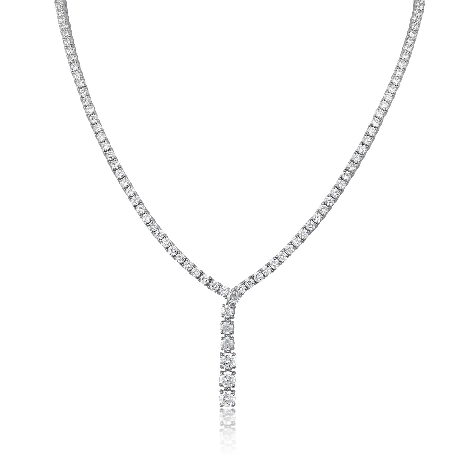 Round Cubic Zirconia Drop Tennis Necklace in Rhodium-Plated Brass, photo 1
