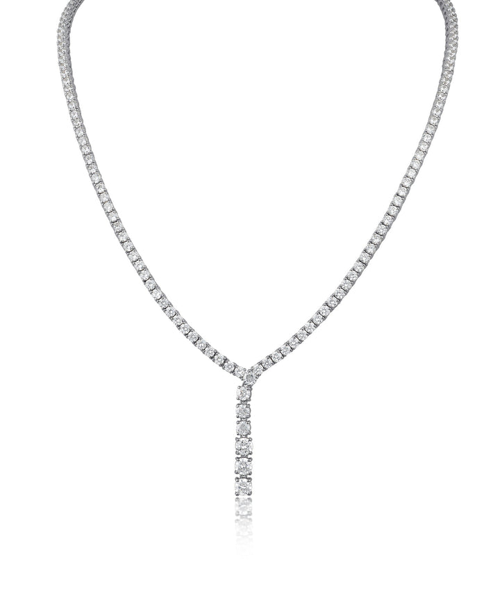 Round Cubic Zirconia Drop Tennis Necklace in Rhodium-Plated Brass, photo 1