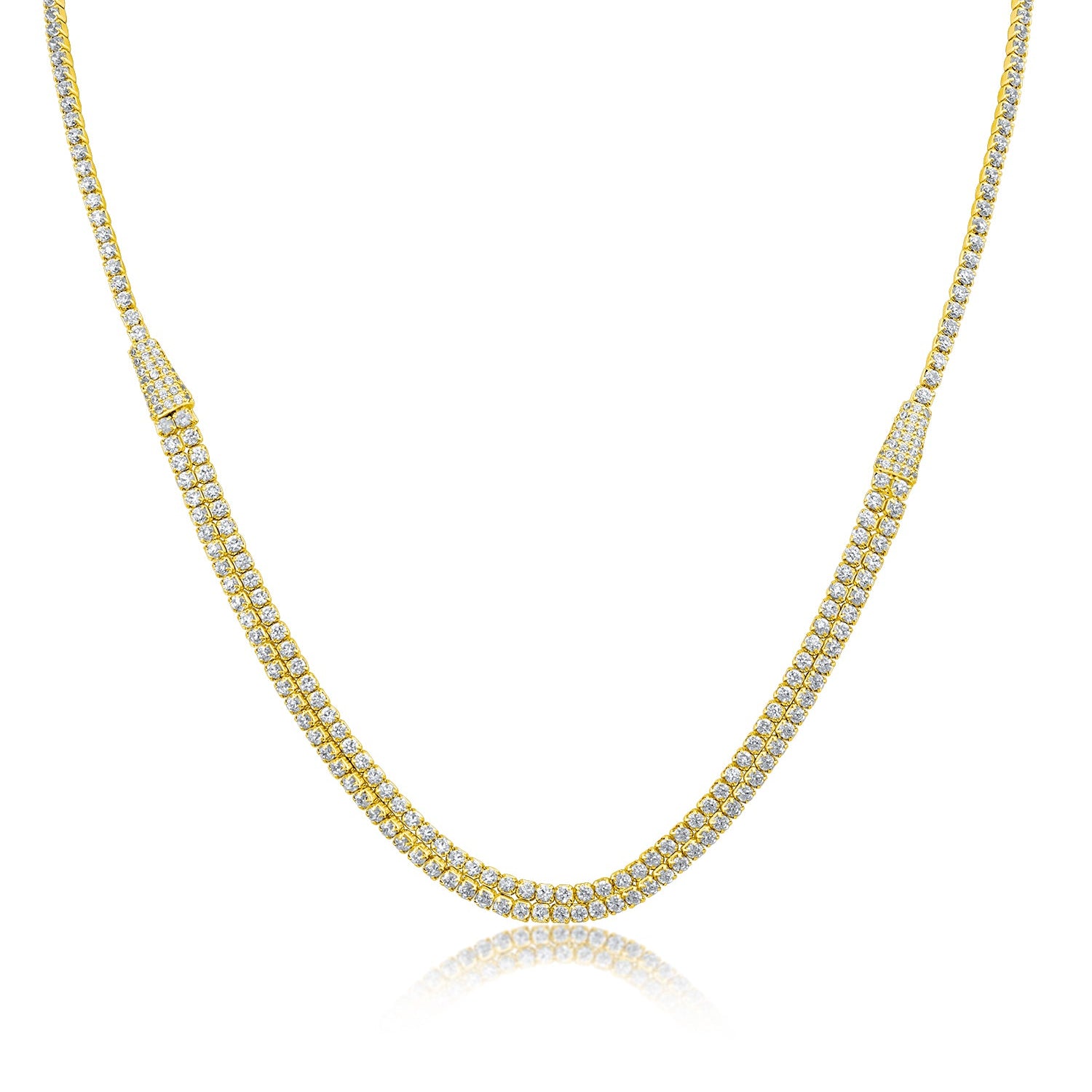 Collar de dos hileras con zirconias cúbicas en engaste pavé en latón bañado en oro o en rodio, foto 2