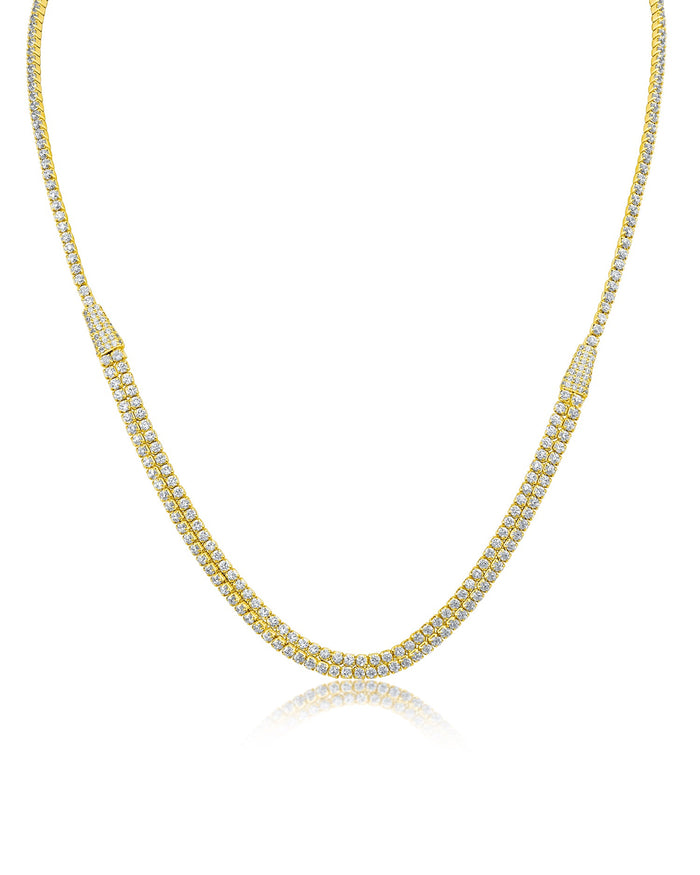 Collar de dos hileras con zirconias cúbicas en engaste pavé en latón bañado en oro o en rodio, foto 2