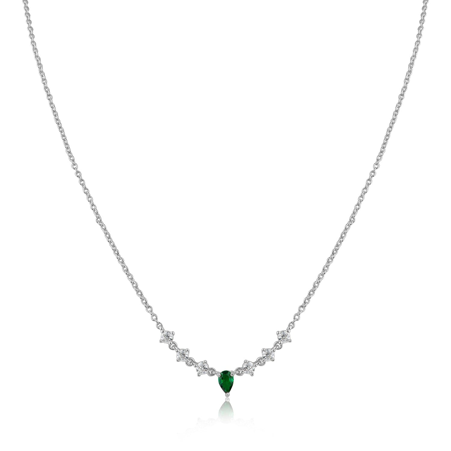 Collar delicado con zirconias cúbicas redondas y en talla pera en latón bañado en rodio, foto 1