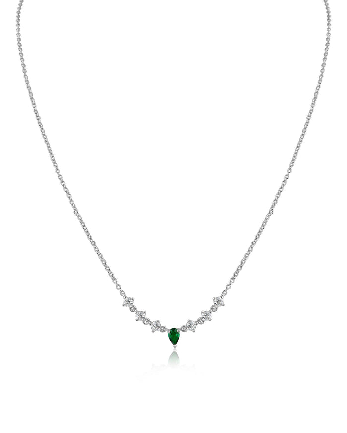 Collar delicado con zirconias cúbicas redondas y en talla pera en latón bañado en rodio, foto 1