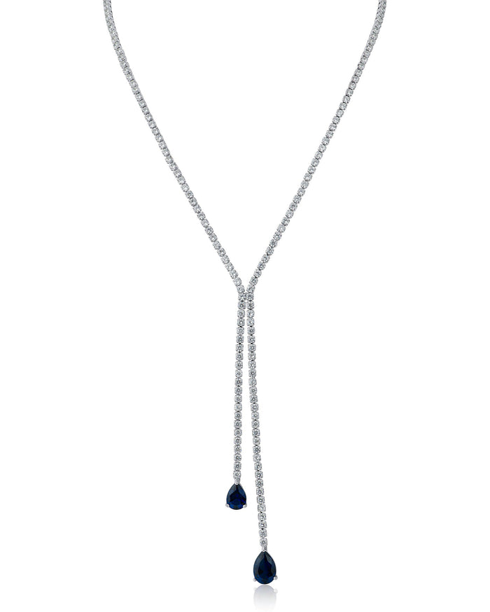 Round and Pear Cubic Zirconia Double Drop Y-Necklace in Rhodium-Plated Brass, photo 2