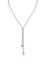 Round and Pear Cubic Zirconia Double Drop Y-Necklace in Rhodium-Plated Brass, photo 3