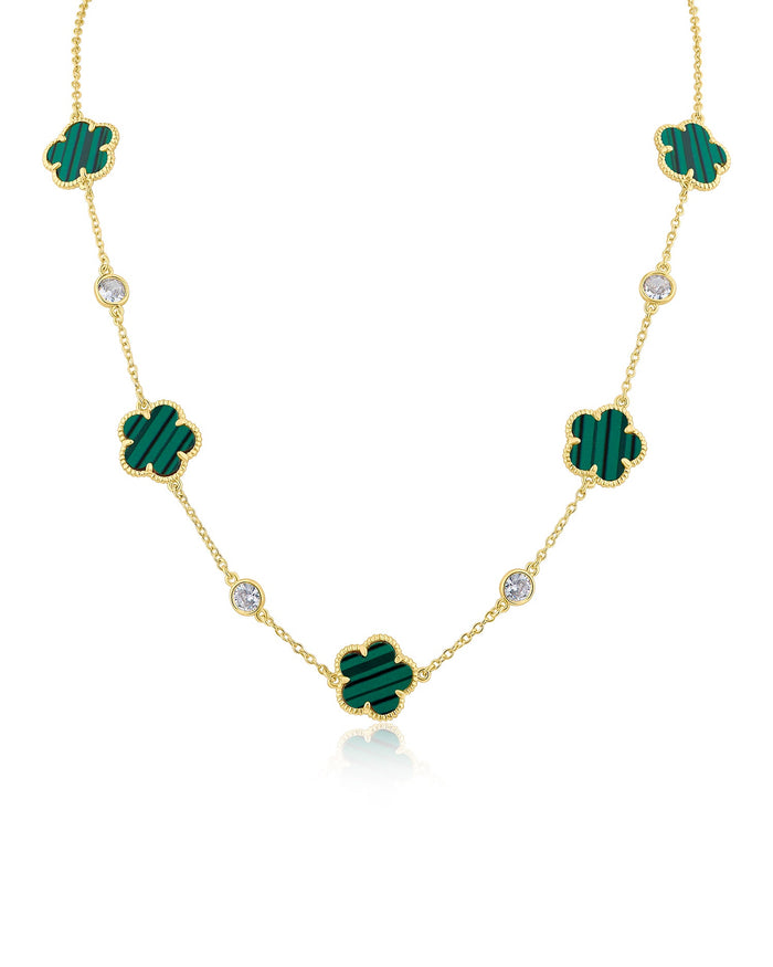 Collar de estaciones con trébol y zirconia cúbica redonda en latón bañado en oro, foto 2
