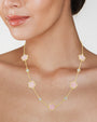 Collar de estaciones con trébol y zirconia cúbica redonda en latón bañado en oro, foto 8