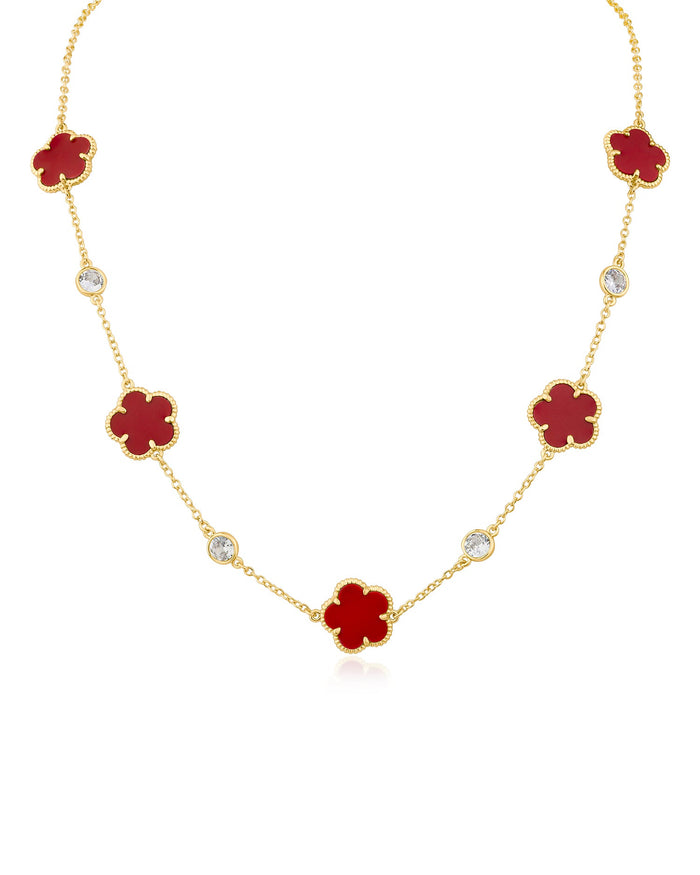 Collar de estaciones con trébol y zirconia cúbica redonda en latón bañado en oro, foto 3