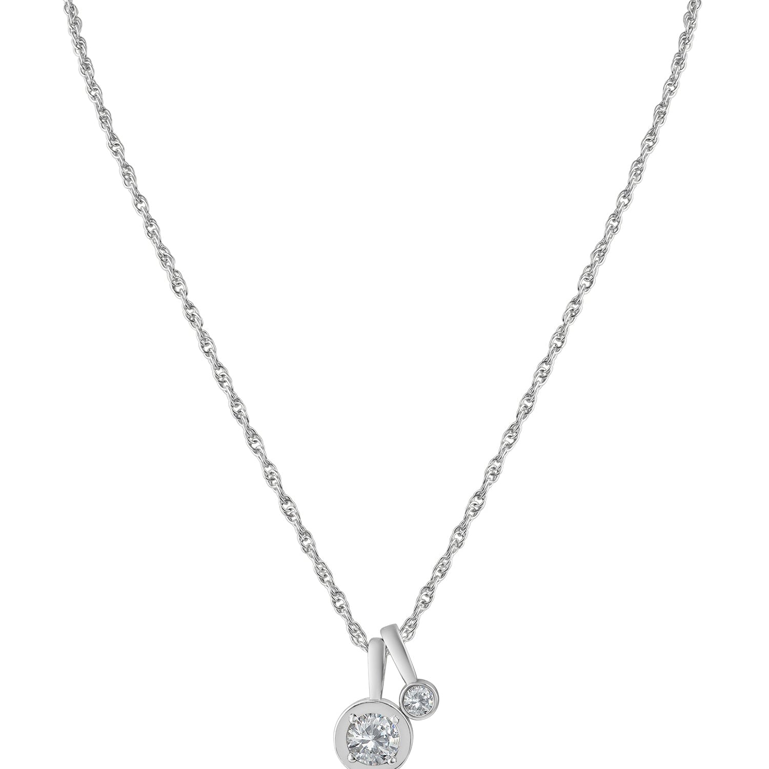 Collar con colgante de doble zirconia cúbica redonda en latón bañado en rodio, foto 1