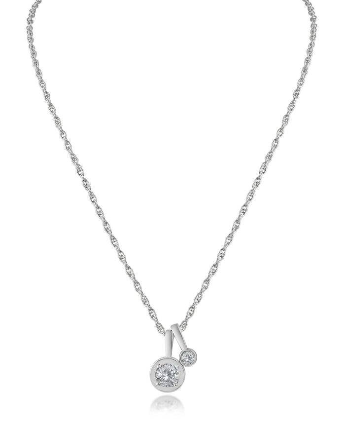 Collar con colgante de doble zirconia cúbica redonda en latón bañado en rodio, foto 1
