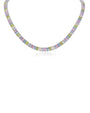 Emerald-Cut Pastel Cubic Zirconia Tennis Necklace in Rhodium-Plated Brass, photo 1