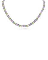 Emerald-Cut Pastel Cubic Zirconia Tennis Necklace in Rhodium-Plated Brass