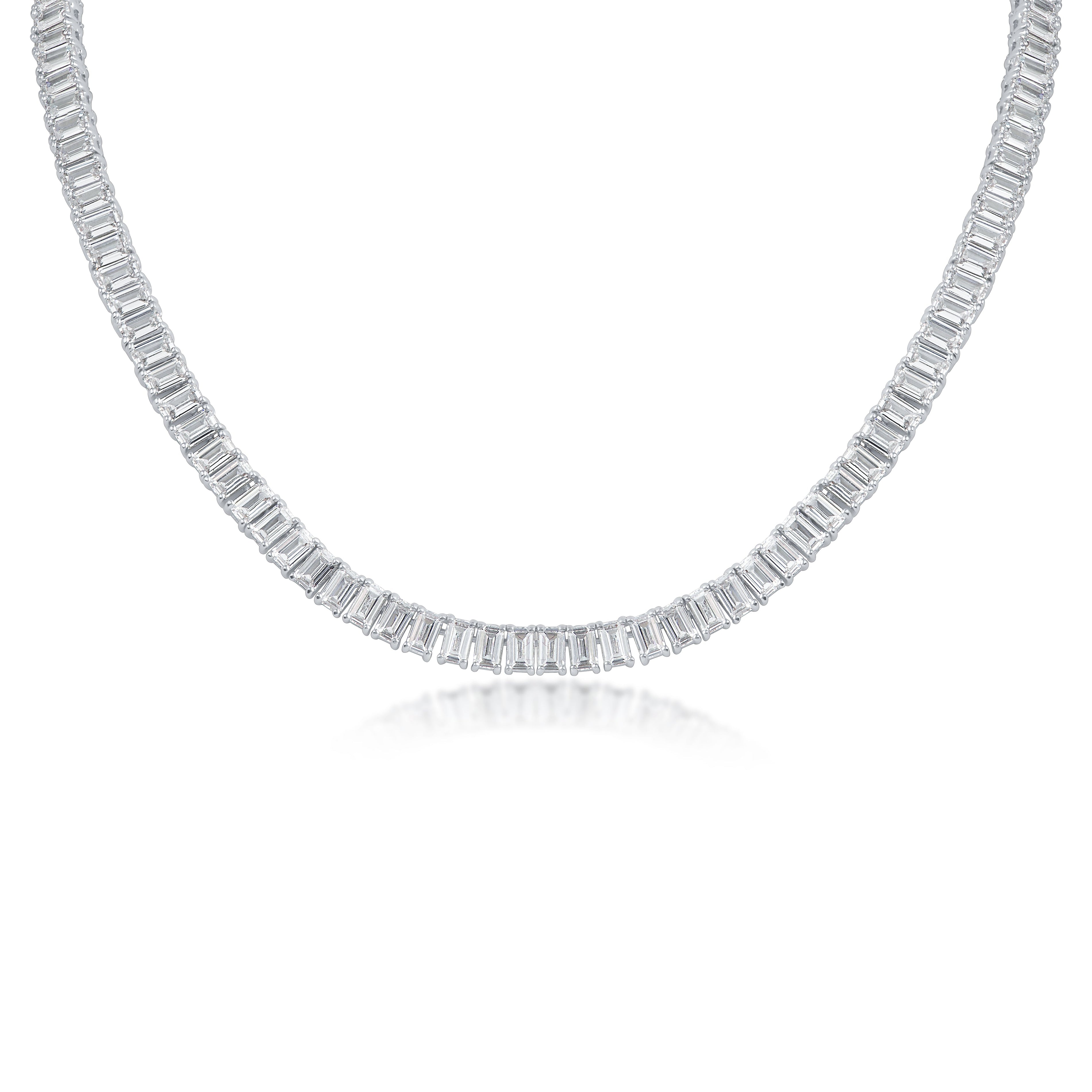Emerald-Cut Cubic Zirconia Tennis Necklace in Rhodium-Plated Brass, photo 1