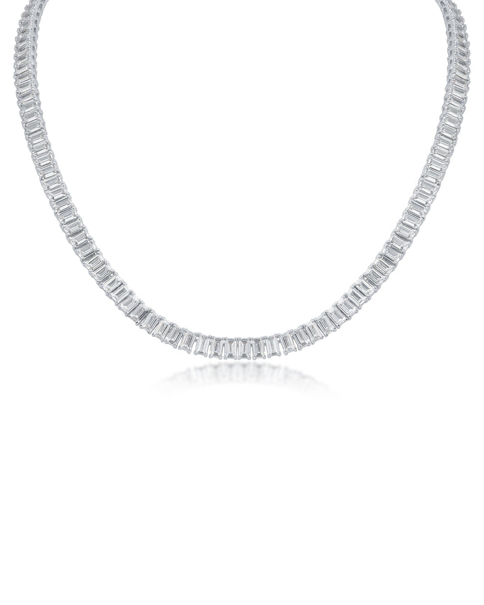 Emerald-Cut Cubic Zirconia Tennis Necklace in Rhodium-Plated Brass, photo 1