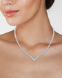 Round Cubic Zirconia V-Front Tennis Necklace in Rhodium-Plated Brass, photo 2