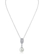 Pavé Cubic Zirconia and Bead Pendant Necklace in Rhodium-Plated Brass, photo 1